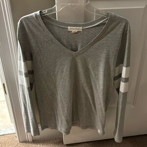 Treasure & Bond Varsity stripe long striped casual gray and white top.